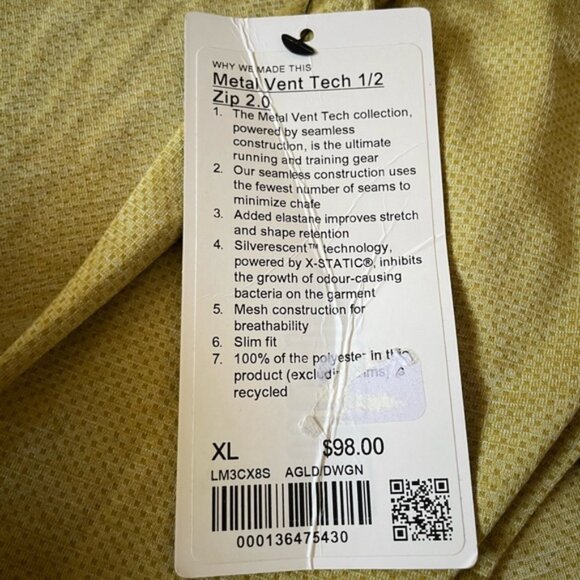 Lululemon Metal Vent Tech Mens XL Green 1/2 Zip Pullover  Long Sleeve - Picture 5 of 6